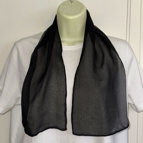 Vintage black semi sheer double layer polyester neck scarf - Picture 2 of 4